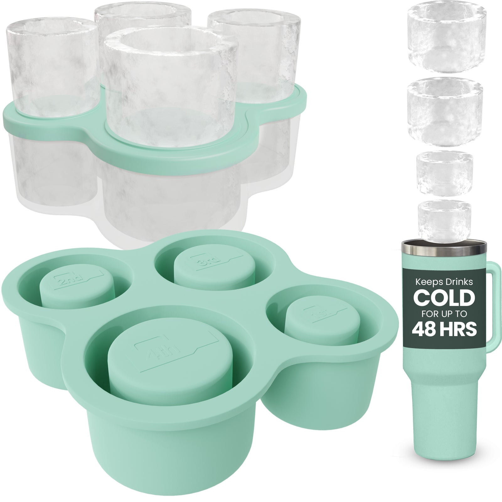 4 Ring Silicone Ice Cube Tray for Stanley Cup with Lid and Storage Container- Stanley Ice Mold - Stanley Cup Ice Mold - Stanley Cup Ice Cube Mold for 14-40 oz Tumbler, Whiskey, Cocktails, Drinks